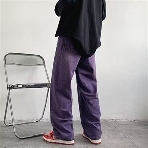 牛仔裤男秋季潮大码休闲裤子高街慵懒男日系N8117P45图片