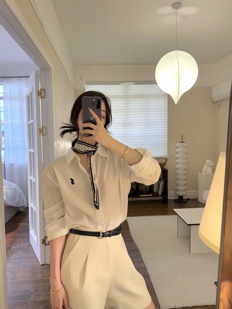 美式老钱风棉麻衬衫上衣女春夏新款宽松通勤亚麻防晒衬衣薄,针织衫/毛衣,织己羊绒