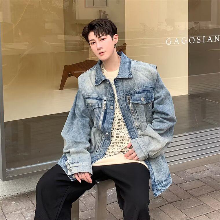 N1220-P65美式复古水洗垫肩牛仔夹克男女日系潮牌百搭情侣工装,男装夹克,电商B323A
