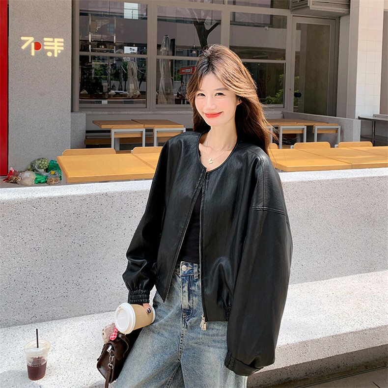 秋装 新款 现货 现货 短款 皮衣夹克外套+丝巾2d075-p180-k245图片