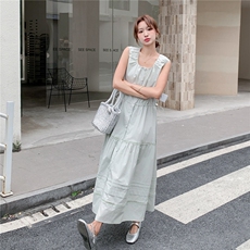 小清新2025独特超好看裙子女夏季新款韩系简单大方收腰无袖连衣裙，女装连衣裙，2C206