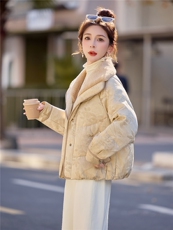 2025年冬季毛绒大翻领新中式短款90白鸭绒羽绒服外套，女装羽绒服，简韵佳