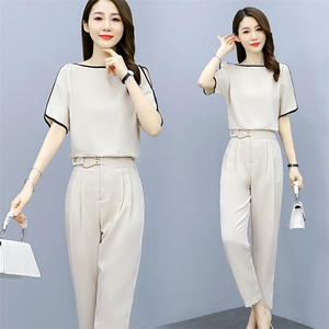 时尚减龄小脚裤套装女2021新款韩版套装修身夏装短袖两件套潮图片