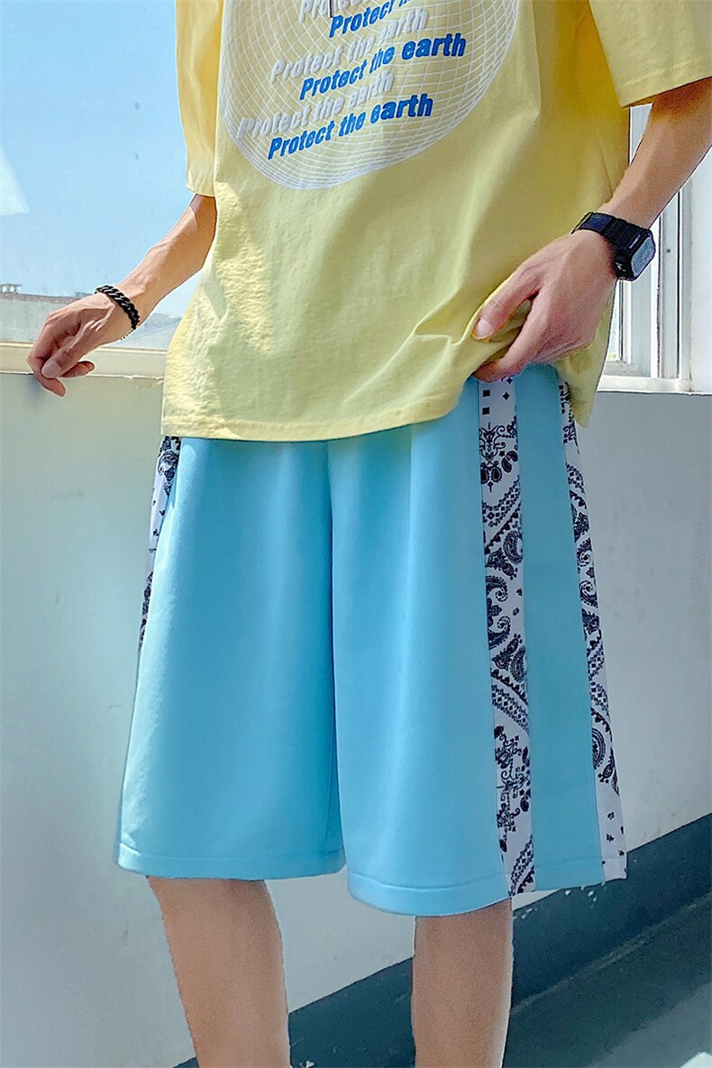 主推~港风夏季宽松休闲腰果花拼接男士运动五分短裤A125-6613-P30,男装牛仔裤,电商A125