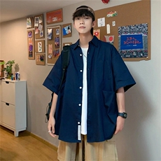 夏季薄衬衫男短袖宽松日系简约百搭男女五分袖学生衬衣C2023-P28，男装衬衫，星座1008-1