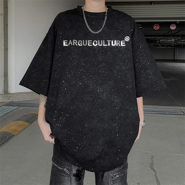 满天星亮片设计感金属字母短袖T恤男夏季网红半袖-H86047特P28,男装T恤,电商B289