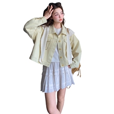 2B081-7706-p160-K238韩系条纹针织披肩长袖牛仔上衣2026春季新款，女装短外套，2B081