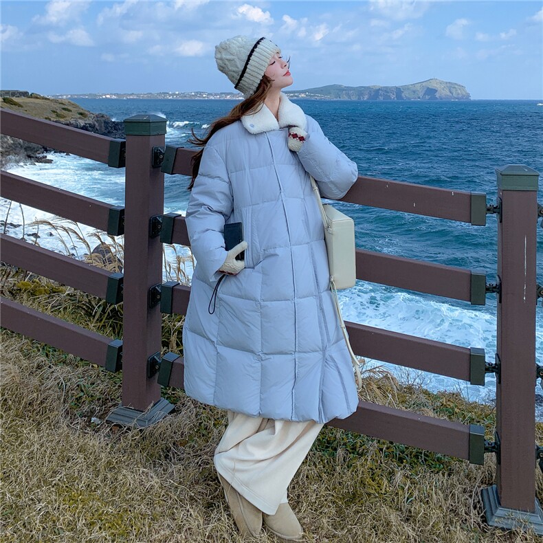 韩系氛围感蓝色90白鸭绒羽绒服女2025冬季新款娃娃领加厚保暖外套,女装羽绒服,2B187