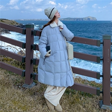 韩系氛围感蓝色90白鸭绒羽绒服女2025冬季新款娃娃领加厚保暖外套，女装羽绒服，2B187