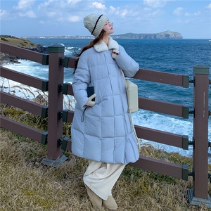 韩系氛围感蓝色90白鸭绒羽绒服女2025冬季新款娃娃领加厚保暖外套图片