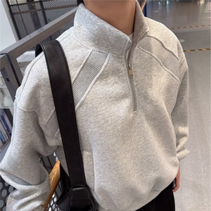 KT53-P48 2025秋季美式重磅休闲卫衣男士宽松半拉链立领上衣图片