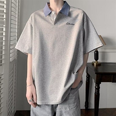 美式Polo短袖T恤男女夏季流行拼接半袖宽松情侣休闲上衣A1999-p40，男装Polo衫，星座1008