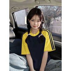 夏季美式高街重磅纯棉三条杠织带插肩撞色男女短袖T恤CZ165-特P25，男装T恤，电商A486