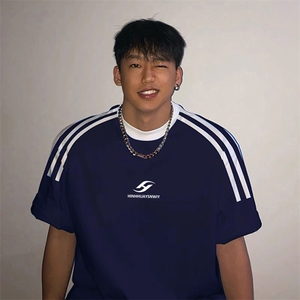 夏季美式高街重磅纯棉三条杠织带撞色男女短袖T恤ZD536-特P30图片