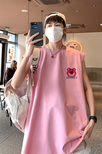 新款直播抖音得物品质纯棉250克重磅男无袖背心T恤T548P28控39图片