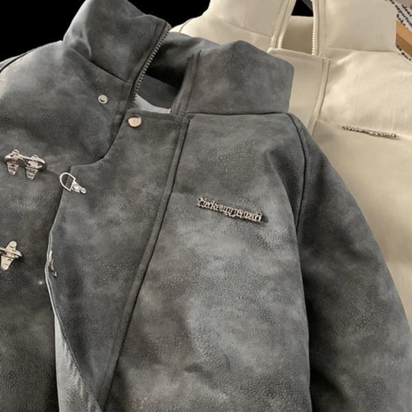 金属飞机扣面包服外套男2025冬季痞帅潮牌美式复古宽松pu皮棉衣,男装皮衣,星座506A