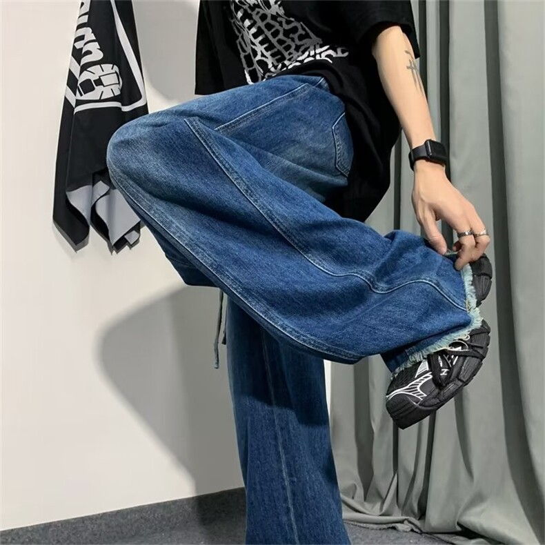 复古牛仔裤男潮牌阔腿裤宽松直筒裤美式高街百搭休闲长裤裤子,男装牛仔裤,星座716-2