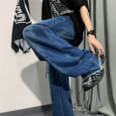 复古牛仔裤男潮牌阔腿裤宽松直筒裤美式高街百搭休闲长裤裤子，男装牛仔裤，星座716-2