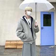 抖音得物高品质二开26春装美式重磅宽松结构双面连帽卫衣外套W68，女装短外套，电商A486-1
