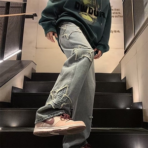 牛仔裤男秋季潮大码休闲裤子高街C881P42图片