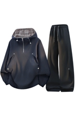 重磅拼接半高领连帽卫衣外套宽松休闲运动套装TZ9056-P105，男装休闲套装，星座210-1