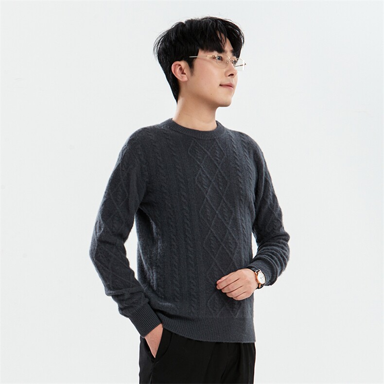 时尚男士羊毛菱形绞花圆领毛衣保暖舒适经典百搭男装,男装羊毛衫,牧绒家园