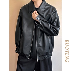 现货主推高质量皮衣外套男宽松皮夹克机车服A026P95加绒P105，男装夹克，电商A351