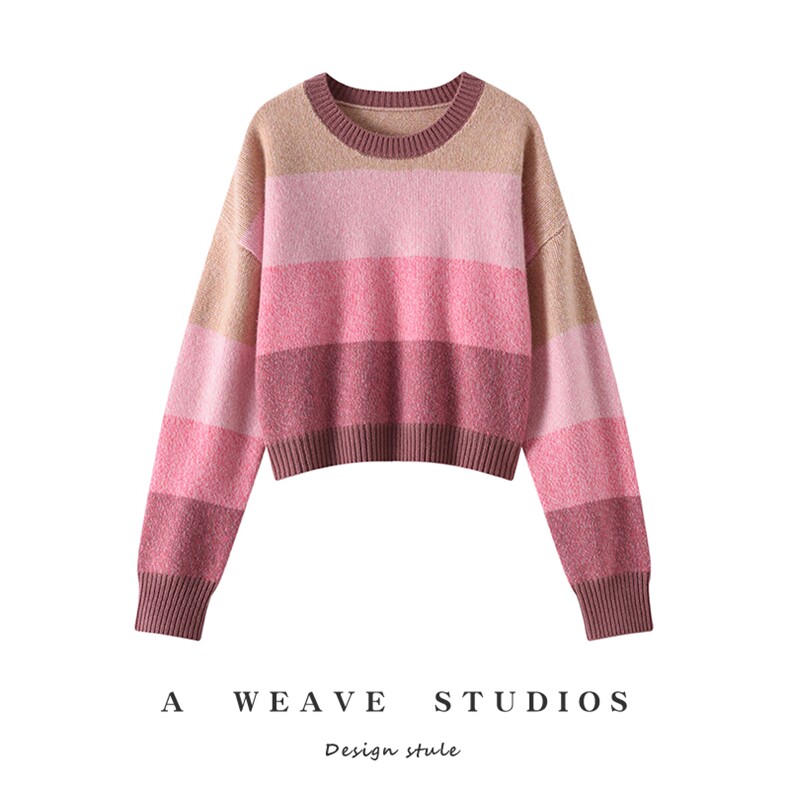 女士花纱拼色渐变四股加厚羊绒衫35%羊绒，女装羊绒衫，戎魅羊绒