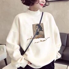 加绒加厚韩版宽松百搭显瘦时尚卫衣，女装卫衣/绒衫，依露奇