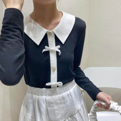 秋季新款蝴蝶结黑白撞色上衣，其它，品晗