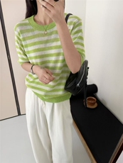 高档夏季新款t恤女短袖圆领宽松休闲正肩穿搭简约洋气小众ins，女装T恤，唐诺