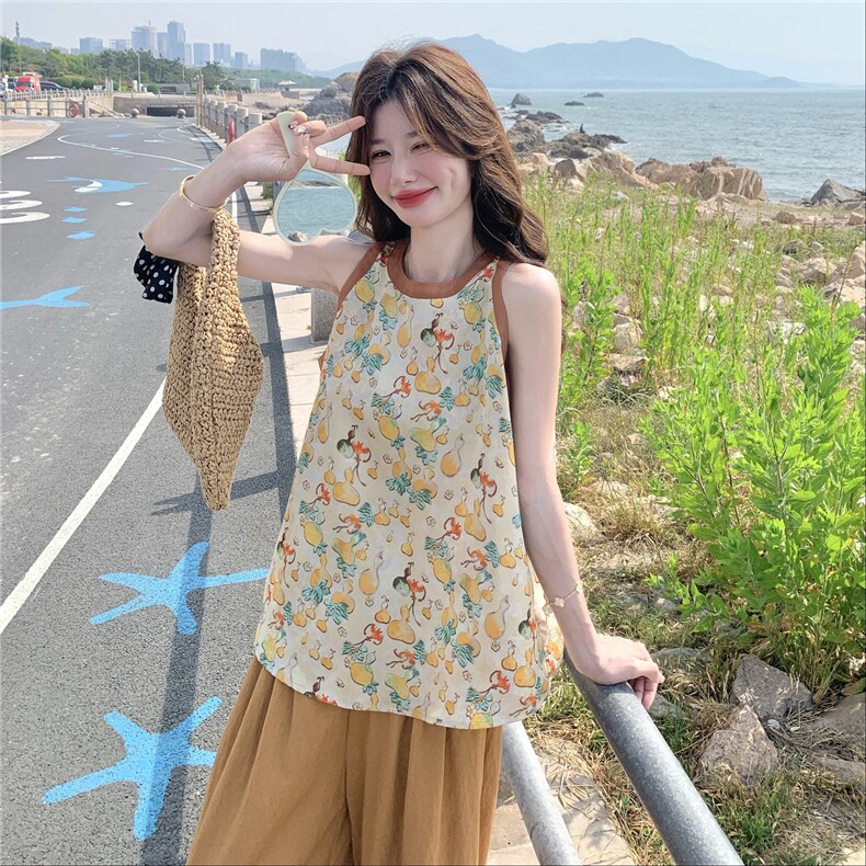 俏皮减龄松弛感清爽套装女夏季2025新款卡通印花背心阔腿裤两件套,女装套装/套裙,维壹