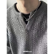 网图灰色亨利领毛衣男cleanfit老钱风v领针织衫MY6518-特P58，男装针织衫/毛衣，星座1007（原301D）