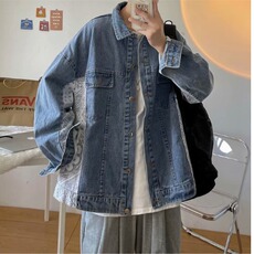 拼接腰果花夹克女春秋新款少年情侣水洗复古牛仔外套韩版潮流衣服，男装工装外套，星座1210-1