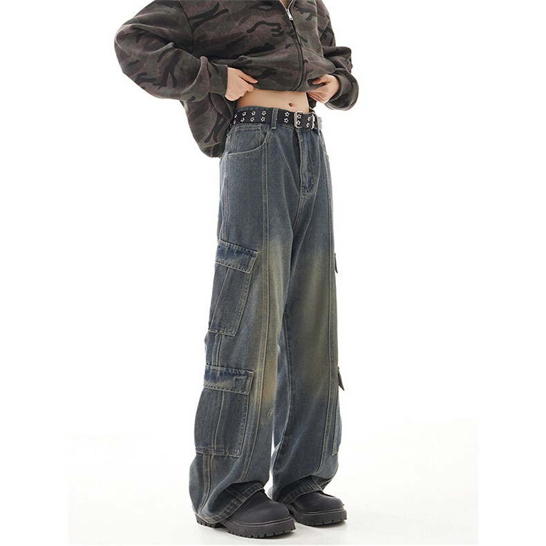 2026春款宽松百搭高街长裤复古水洗休闲大口袋工装牛仔裤K705TP60，男装牛仔裤，电商A102B