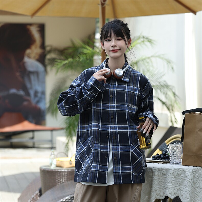 格子刺绣外套中性风情侣款917-1-25135P75,女装短外套,星座917-1