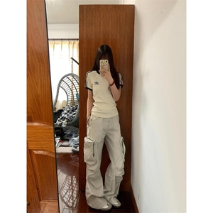 【有货】cleanfit米白色工装裤男潮牌痞帅炸街裤子CK36LL-特P50图片
