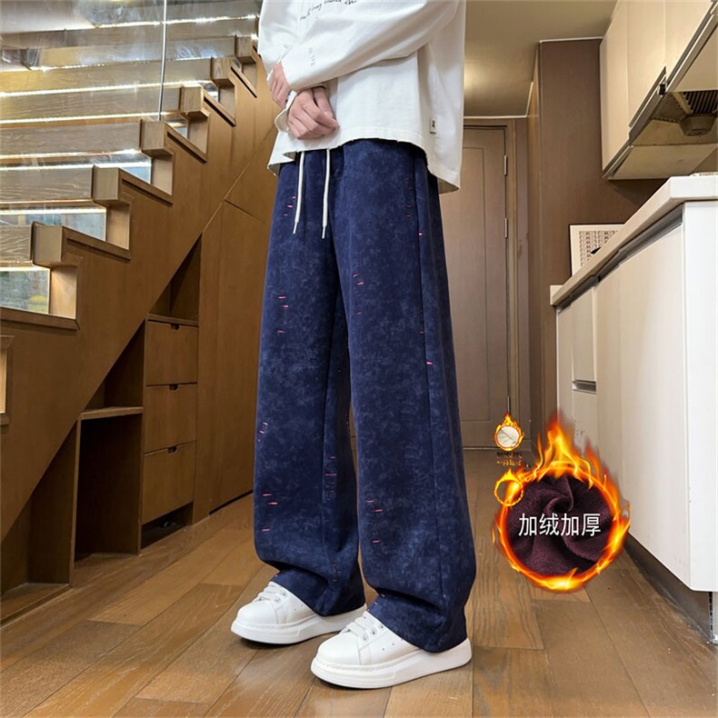 华棉破洞加绒加厚休闲裤现货M-3XL特P50，男装卫衣，电商B325