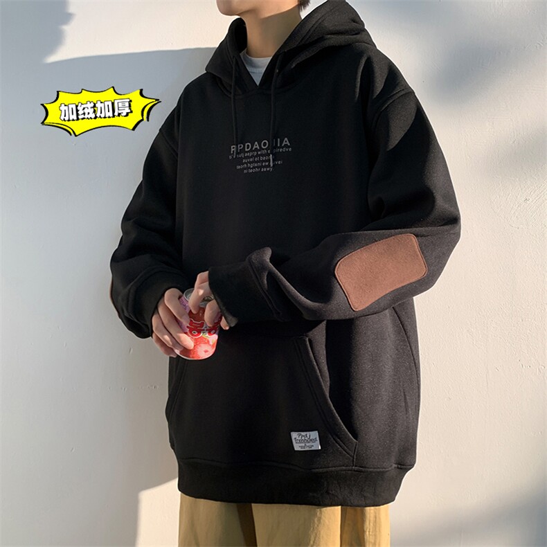 2021冬季新白墙港风大码男女贴布印花加绒加厚连帽卫衣W5201-P50,男装卫衣,电商A001
