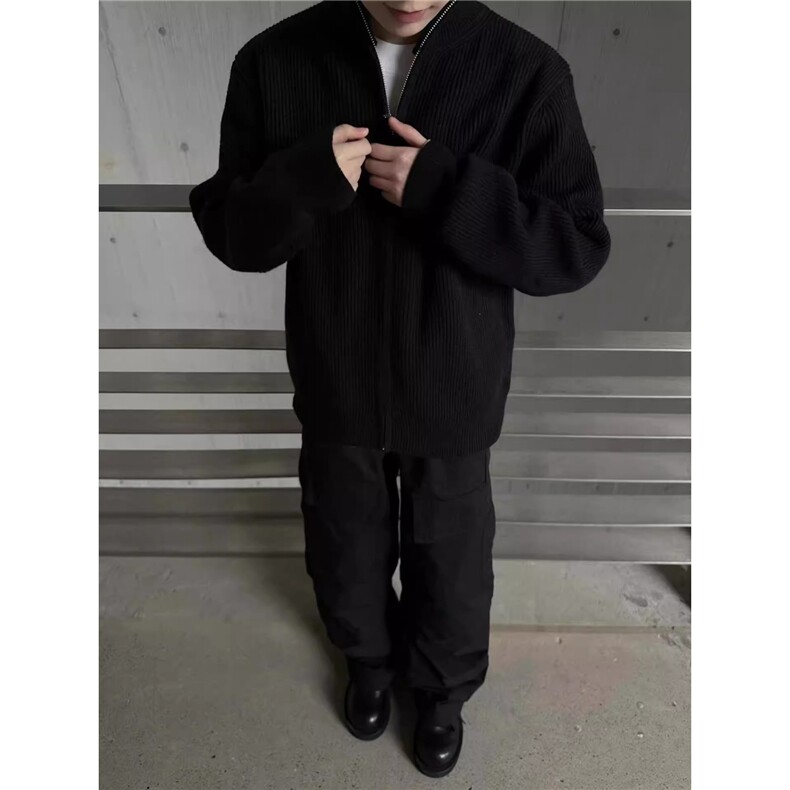 美式潮牌立领双开拉链纯色毛衣男女2025秋冬新款针织衫外套MY5116，男装针织衫/毛衣，星座208-5