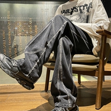 百搭泥巴黄微喇牛仔裤男美式hiphop水洗复古牛仔裤K790-特批45，男装牛仔裤，星座718-1