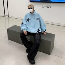 夹克男韩版潮流刺绣五角星高街帅2025秋冬季新款ins外套W5274-P55，男装夹克，星座412