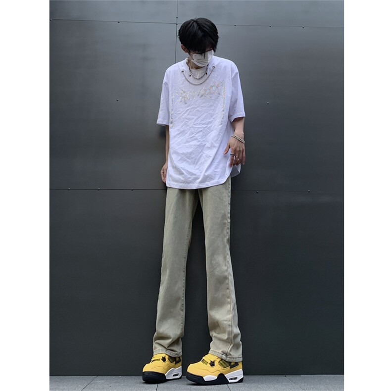 春夏主推大码黑色毛边破洞微喇牛仔裤直筒裤K10-P50,男装牛仔裤,星座205