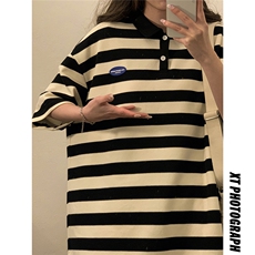 1中性风大码M-5XL美式条纹polo衫女翻领短袖T恤男DP8761P40控59，男装T恤，星座226-2