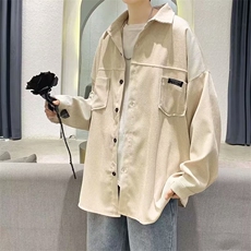 复古灯芯绒长袖衬衫男春秋日系潮流宽松百搭帅衫衣外套CY980-P35，男装衬衫，星座412-3