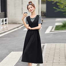 假两件短袖T恤马甲连衣裙女2025夏新款时尚休闲宽松显瘦减龄裙子，女装连衣裙，超帛