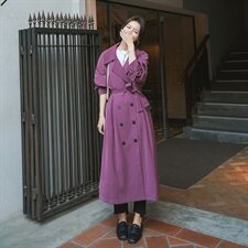 新款大货已出主推款风衣葡萄紫外套087，女装风衣，柒柒家