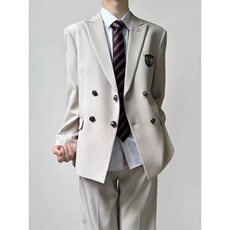 木村叔日系原创设计深灰色西装男生院风双排扣戗驳领西服，男装西服套装，星座506A