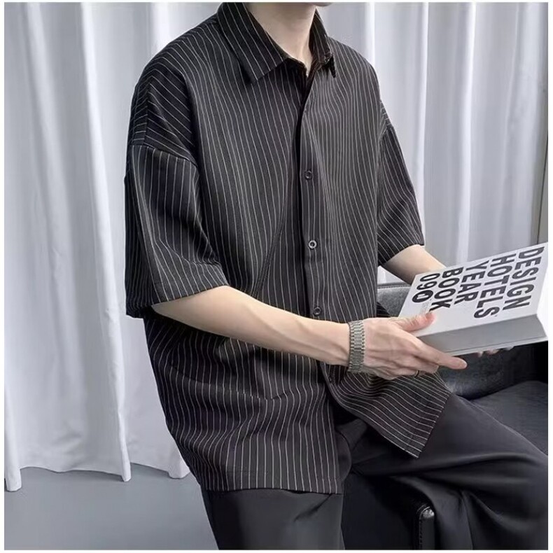 衬衫短袖男士夏季薄款纯色休闲潮牌痞帅五分衬衣服夏天外套潮,男装T恤,星座506A