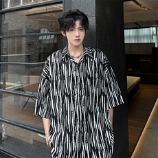 现货夏季经典斑马纹凉感ins风宽松潮男衬衫A071-C53-P38，男装衬衫，电商A071